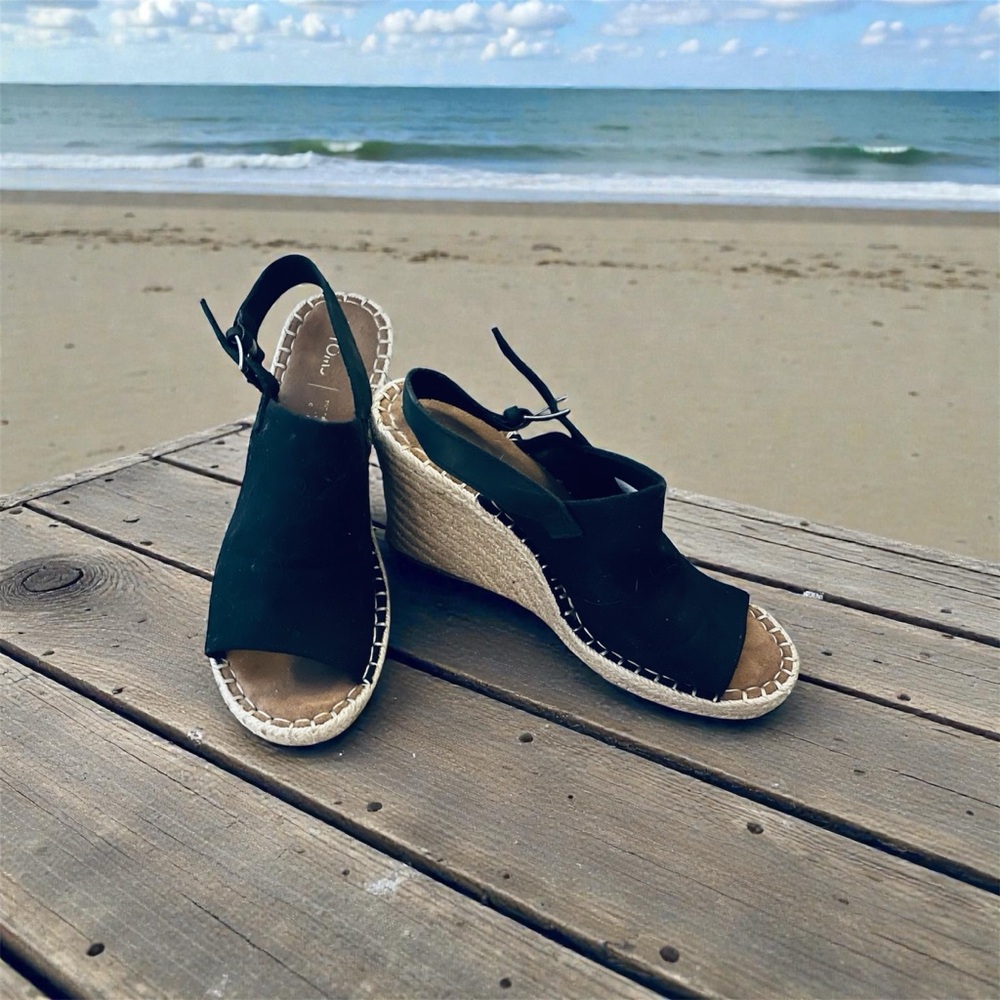 Black Canvas Wedge Sandals